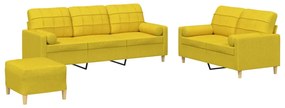 3201335 vidaXL Set de canapele cu perne, 3 piese, galben deschis, textil