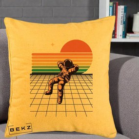 Perna Decorativa Astronaut Retro Space, 40x40 cm, Galben, Husa Detasabila, Perna Inclusa, BEKZ®