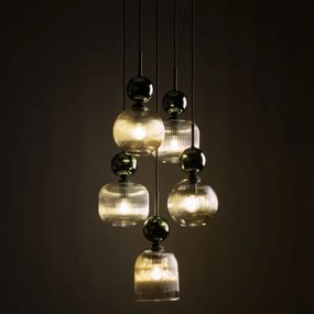 Lustră suspendată SOPHIA, 5 x E14, 10 W, 230 V, negru/verde/bej fumuriu