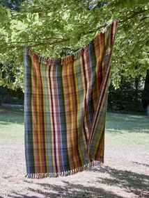 Pătură din bumbac reciclat, multicolor, cu model în carouri și franjuri multicolore, 160x130 cm, „Elmy"