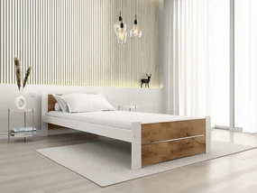 Pat IKAROS DOUBLE 90 x 200 cm, stejar artisan/alb Saltele: Cu saltele Somnia 18 cm, Somiera pat: Cu lamele drepte