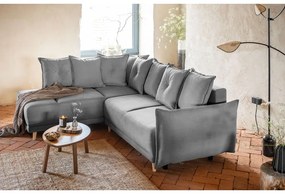 Colțar gri extensibil cu tapițerie din catifea reiată (colț stânga) Lazy Lukka – Miuform