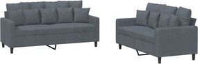 vidaXL Set de canapele cu perne, 2 piese, gri închis, catifea