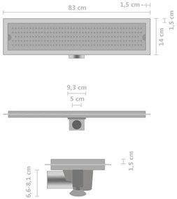 Rigola de dus cu gauri, 83 x 14 cm, otel inoxidabil 83 x 14 cm, Buline