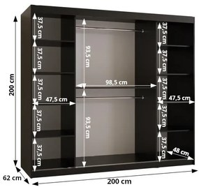 Dulap de haine 200 cm Boomer 3 (Negru) (cu iluminat). 1126284