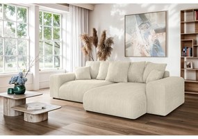 Colțar crem extensibil/cu spațiu de depozitare cu tapițerie din catifea reiată (cu colț variabil) Luma – Ropez