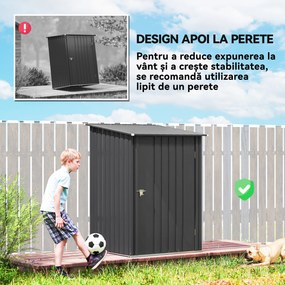 Outsunny Căsuță de Grădină 0,92m² din Oțel Galvanizat, Depozit pentru Unelte cu Ușă Blocabilă și Acoperiș Înclinat, 100x104x160 cm, Gri Închis | Aosom Romania