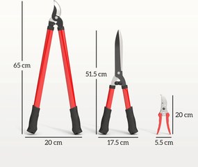 Outsunny Lot de 3 foarfece de grădină set de tăiere pentru grădinărit ferăstrău de tăiat ramuri 65cm foarfecă 51,5cm, foarfecă 20cm roșu | Aosom Romania