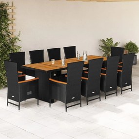 vidaXL Set mobilier de exterior cu perne, 11 piese, negru, poliratan