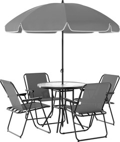 Outsunny Set de Mobilier de Grădină din 6 Piese cu Umbrelă de Soare,  Masă și Scaune Pliante, Ф80x70 cm, Gri | Aosom Romania