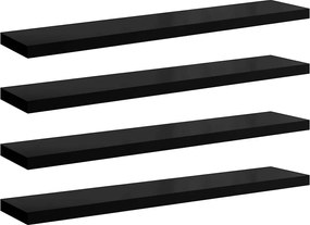 vidaXL Rafturi de perete 4 buc. negru extralucios 120x23,5x3,8 cm MDF