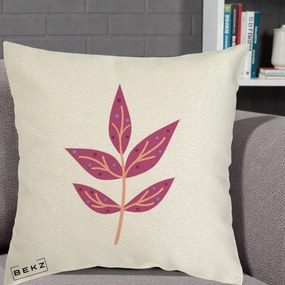 Perna Decorativa Ramura Botanica Mov, 40x40 cm, Ecru, Husa Detasabila, Perna Inclusa, BEKZ®