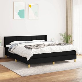 Pat box spring cu saltea, negru, 160x200 cm, textil Negru, 160 x 200 cm, Cu blocuri patrate