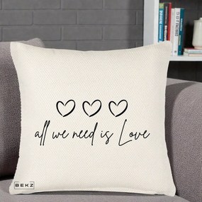 Perna Decorativa All We Need Is Love, 40x40 cm, Crem Reliefat, Husa Detasabila, Perna Inclusa, BEKZ®