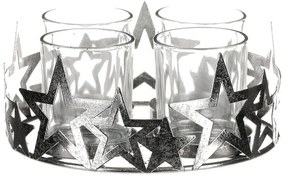 Sfeșnic de Advent cu sticlă Stea, metal, argintiu