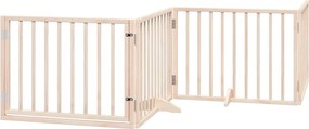 vidaXL Poartă de acces pentru câini cu ușă pliabilă, 4 panouri, 320 cm, lemn de plop