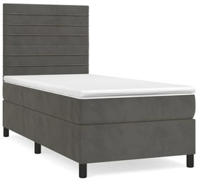 3143062 vidaXL Pat box spring cu saltea, gri închis, 90x200 cm, catifea