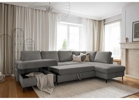 Colțar gri extensibil cu tapițerie din catifea reiată (cu colț pe partea dreaptă) Lofty Lilly – Miuform