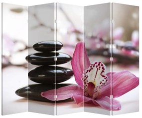 Paravan - Pietre pentru masaj și orhidee (210x170 cm)