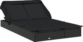vidaXL Șezlong 2 pers. acoperiș pliabil negru 213x118x97 cm poliratan