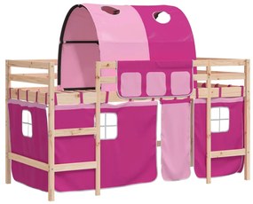 3206984 vidaXL Pat etajat de copii cu tunel roz 80x200 cm lemn masiv pin