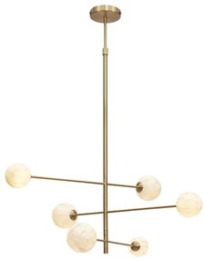 Lustra cu 6 globuri din sticla cu aspect de marmura Carrara auriu