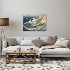 Tablou pe sticlă - Katsushika Hokusai, Fishing Boats at Choshi in Shimosa (Soshu Choshi) , reproducere (70x50 cm)