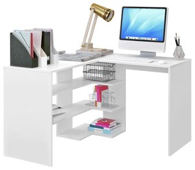Birou pentru colt , pal alb , 120 x 120 cm, 50 cm adancime, cu rafturi 120 cm, 120 cm, alb