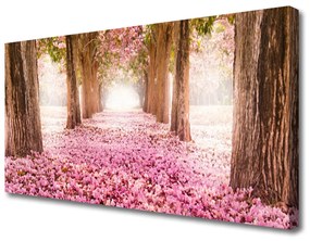 Tablou pe panza canvas Poteca copac Trunchiuri Natura Maro Roz