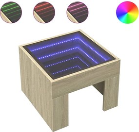 vidaXL Măsuță de cafea cu LED infinity, stejar sonoma, 40x40x30 cm