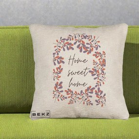 Perna Decorativa Home Sweet Home Frunze Colorate, 40x40 cm, Bej Canapea, Husa Detasabila, Perna Inclusa, BEKZ®