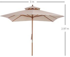 Outsunny Umbrelă de Soare Dublă pentru Grădină, Bambu și Poliester, Crem, 3x3m | Aosom Romania