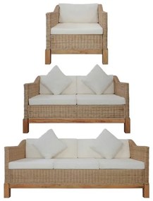 VidaXL Set de canapele cu perne, 3 piese, culoare naturală, ratan