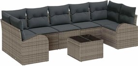 vidaXL Set de canapele pentru grădină cu pernă 8 pcs Gri poliratan