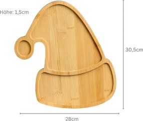Tava de servit din bambus în forma de caciula tema Craciun Kesper 94073, 30,5 cm, 2 compartimente, Maro