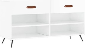 vidaXL Bancheta pantofar, alb extralucios, 102x35x55 cm, lemn compozit