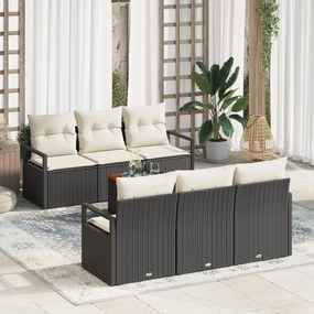 vidaXL Set de canapele pentru grădină cu pernă 7 pcs Negru Rattan poli