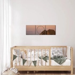 Tablou cuu apus de soare în stânci (cu ceas) (90x30 cm)