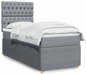 vidaXL Pat box spring cu saltea, gri deschis, 100x200 cm, textil