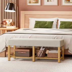 HOMCOM Banc pentru încălțăminte, banc de depozitare cu șezut capitonat, raft deschis, lemn de hevea, 120x44x48cm, lemn natural | Aosom Romania