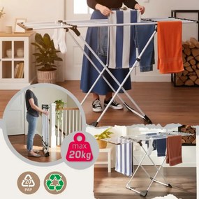 Uscător de rufe pliabil Kinghoff KH 2042, 20 m, până la 20 kg, lungime reglabilă, capete antiderapante, alb/negru