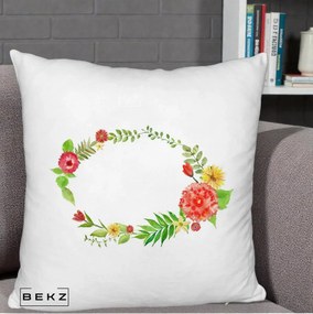 Perna Decorativa Coroana Florala Acuarela, 40x40 cm, Alb Pufos, Husa Detasabila, Perna Inclusa, BEKZ®