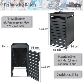 Dulap STILISTA pentru 1 pubelă, 68 x 124 x 80 cm, antracit