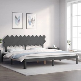 3193748 vidaXL Cadru pat cu tăblie 200x200 cm, gri, lemn masiv