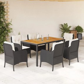 vidaXL Set mobilier de grădină cu perne, 7 piese, negru, poliratan