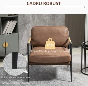 HOMCOM Fotoliu tapitat in stil industrial , fotoliu din piele cu structura de otel, 72x76x80cm, maro