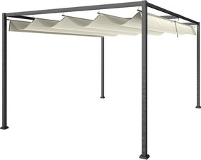 Outsunny Pergolă de Grădină 4x3 m Gazebo cu Acoperiș Retractabil din Poliester, Rezistent pentru Evenimente, Crem | Aosom Romania