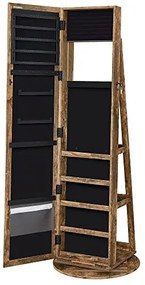 Dulap bijuterii cu oglinda, MDF melaminat / catifea, maro rustic, Songmics
