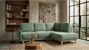 Colțar verde deschis extensibil cu tapițerie din catifea reiată (cu colț pe partea dreaptă) Tori – Bonami Selection
