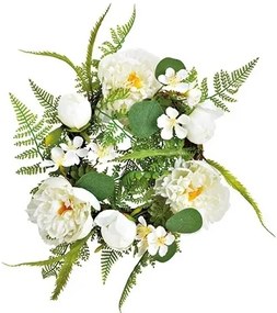 Coronita decorativa cu flori albe, 34 cm